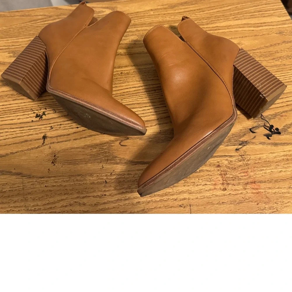 Nine West sz 7.5 Coffee Brown Zip Up Pointed Toe Chunky Heel Boot Chic Fall Edgy - Picture 7 of 15